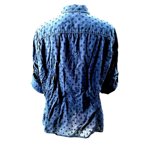 Jones New York Sport Large Navy Blue Circle Pattern Button Up Top Urban Heritage - Picture 4 of 16